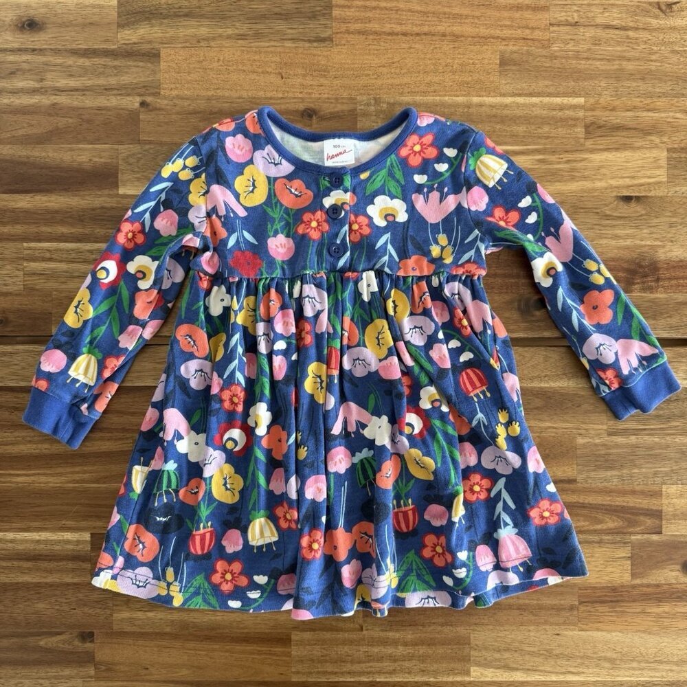 Vintage Hanna Andersson Dress Long Sleeve Toddler Girls Size 100cm Peru Cotton